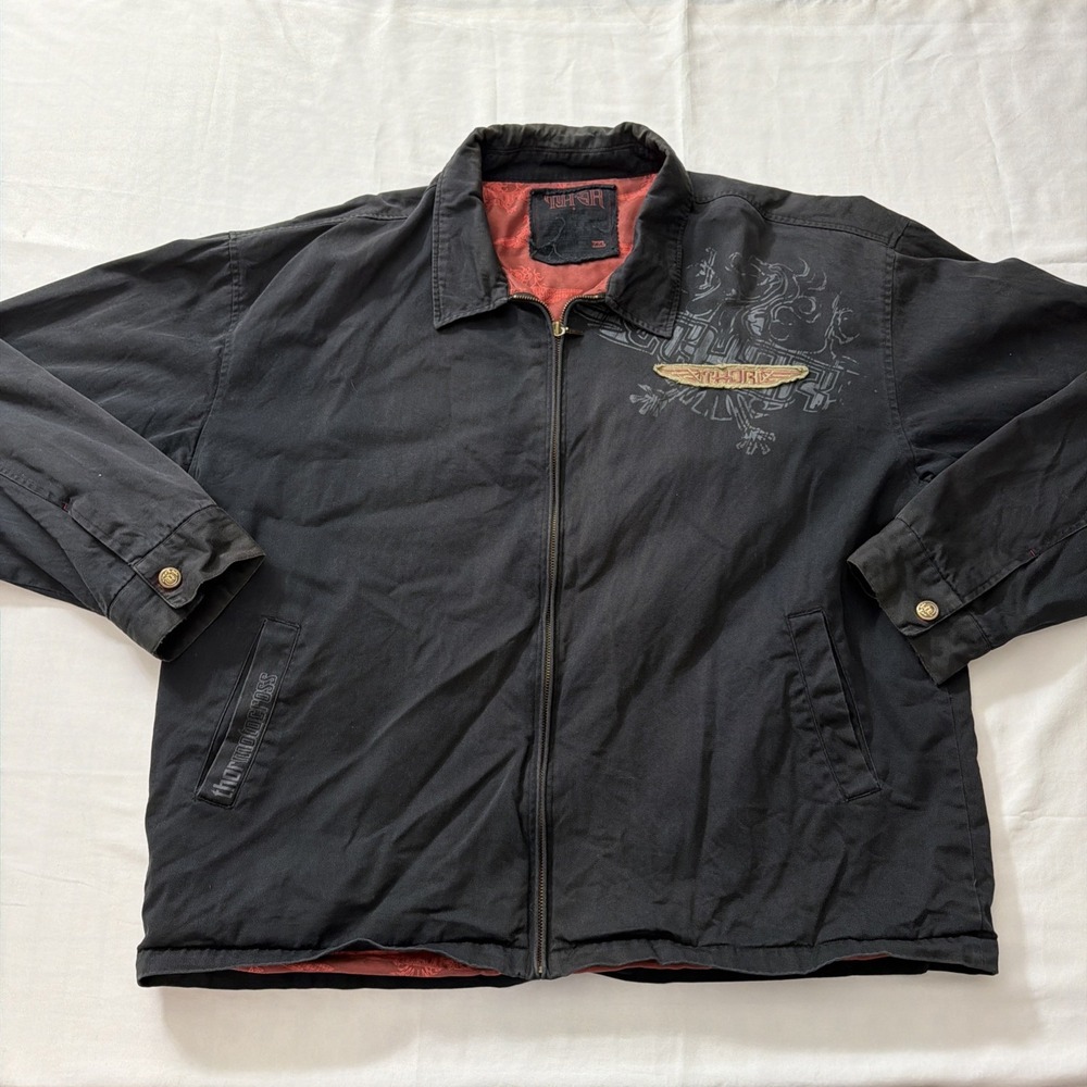Thor Jacket Men's XXL‎ Black Red Lined Motorcycle Motocross Y2K Rare Fit Zip Up
